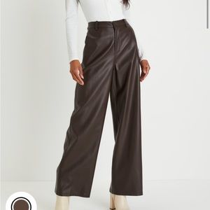 Lulus Posh Era Dark Brown Vegan Leather High-Rise Wide-Leg Pants